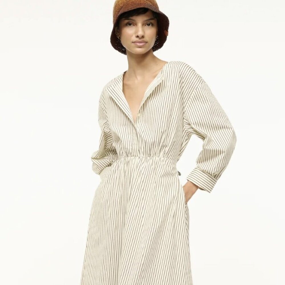 STAUD / Cafu Dress ~ Ivory/Dark Oak Micro Stripe